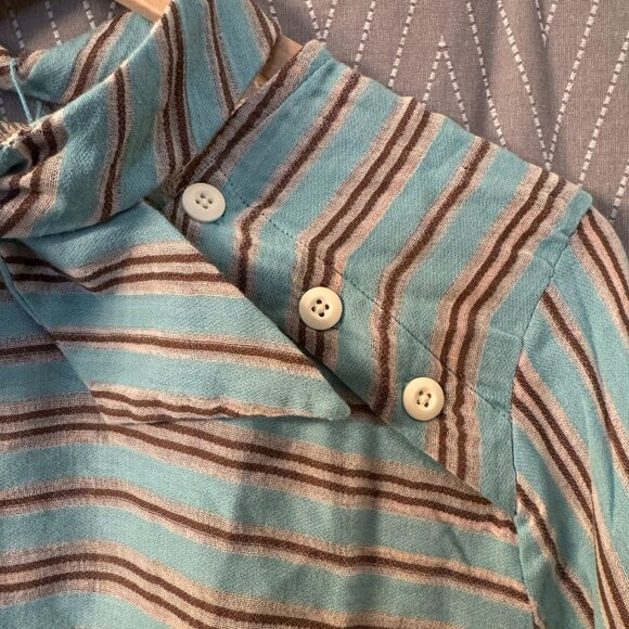 Ace & Jig Light Blue Striped Shirt with Tie Collar - L - Picture 4 of 11